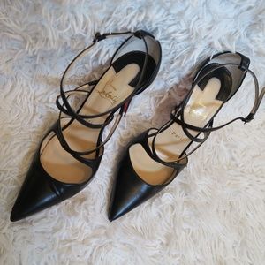 Christian Louboutin Black Leather Criss Cross Heel